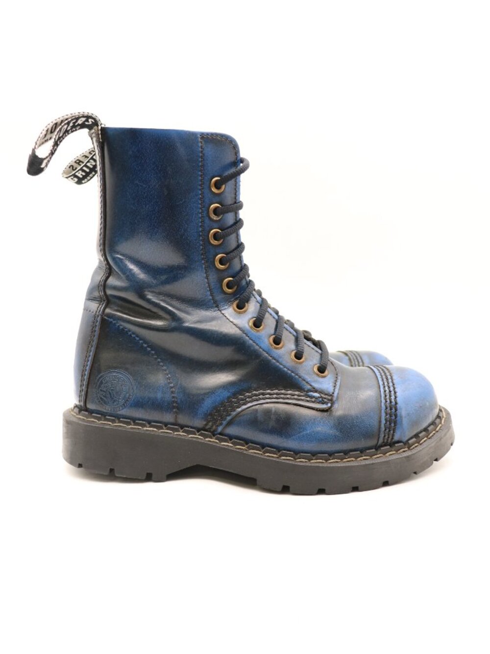 Grinders Steel Toe Combat Boots Women's UK 4 US 6 Blue Black Leather Punk Gothic